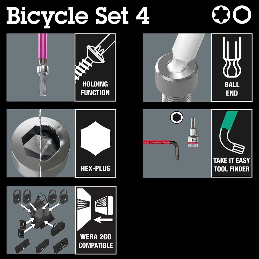 Bicycle Set 4 Colour Coded Hex & Torx L-Keys Set 9pcs