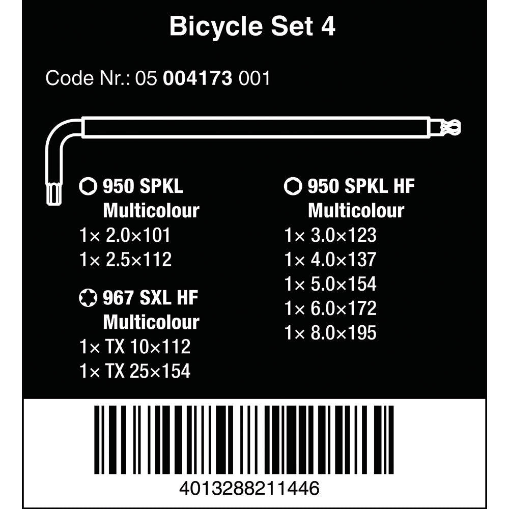 Bicycle Set 4 Colour Coded Hex & Torx L-Keys Set 9pcs