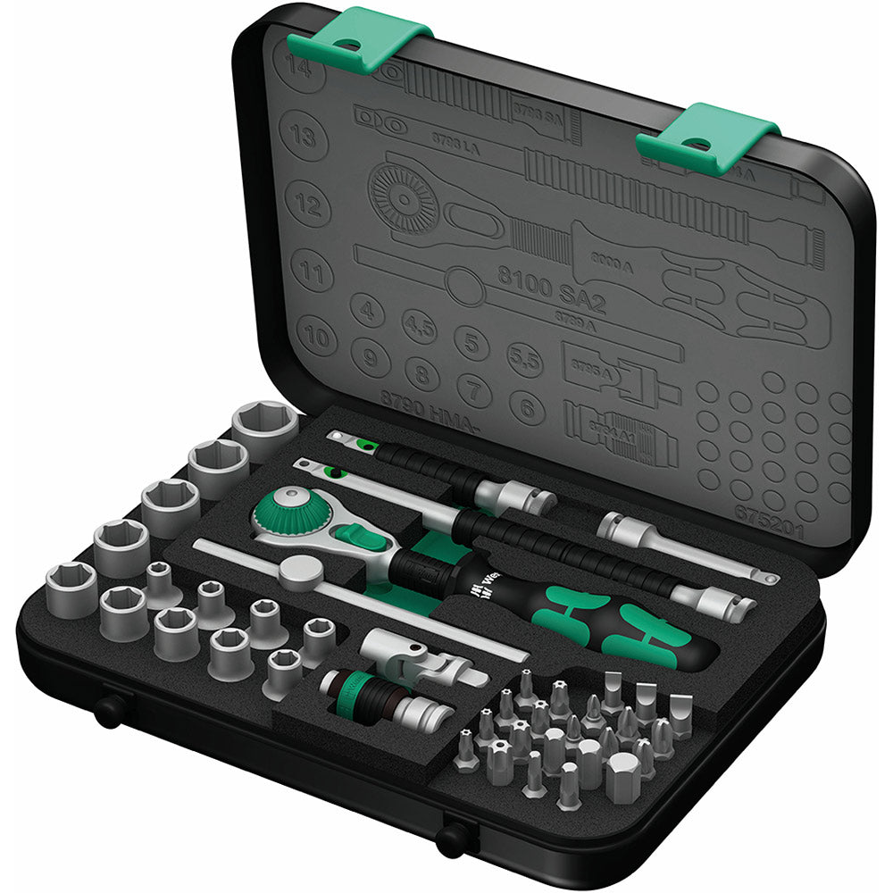 8100 SA 2 Zyklop Speed Ratchet Set 1/4 Drive Metric