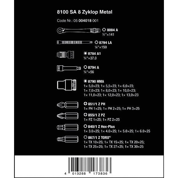 8100 SA 8 Zyklop Ratchet Set With Switch Lever 1/4