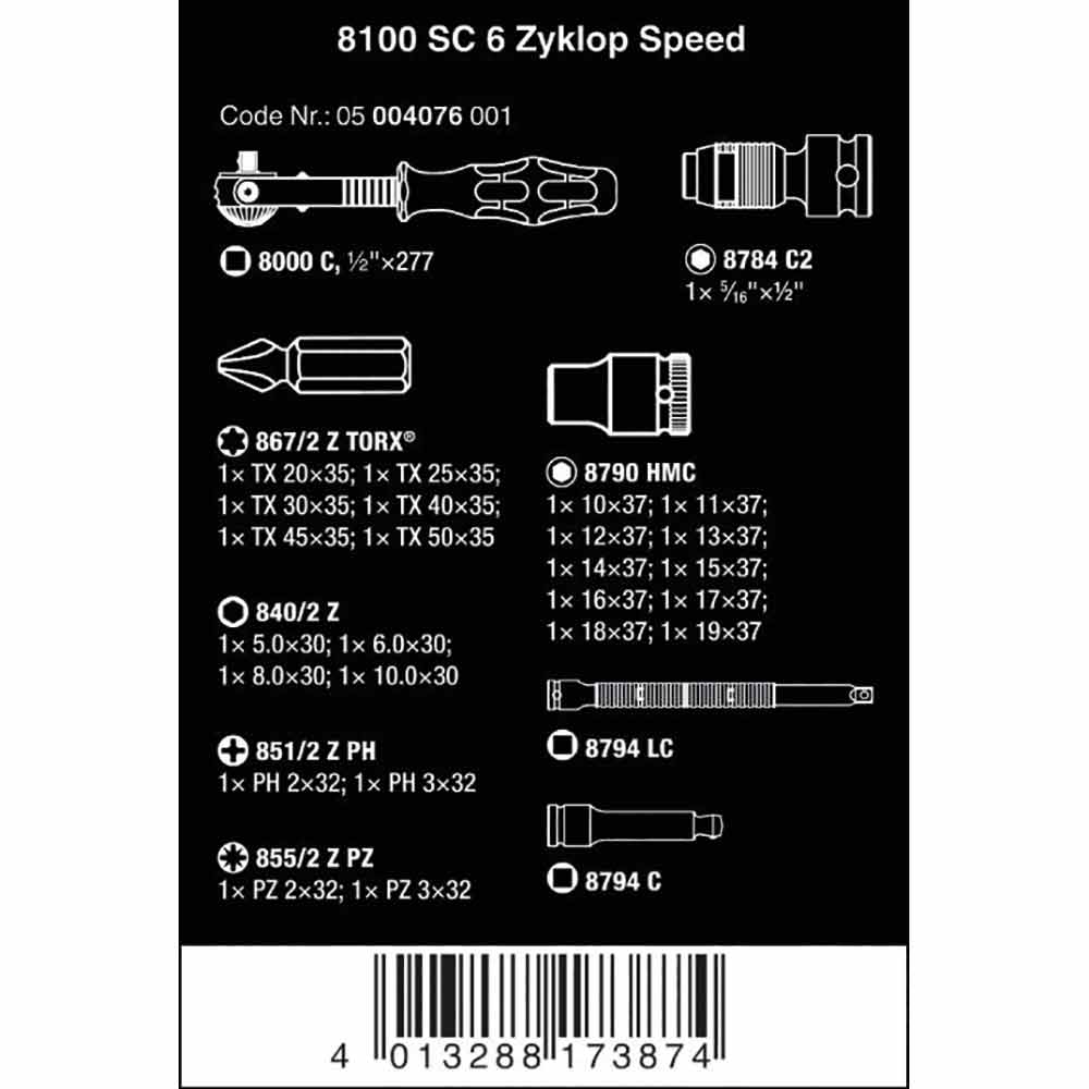 8100 Zyklop Speed Ratchet Set Square 1/2" Drive 28pcs