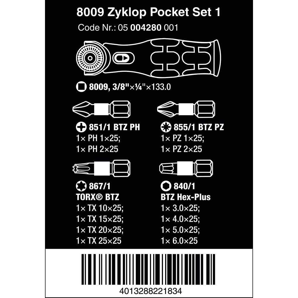 8009 Zyklop Ratchet Pocket Set 1 13pc