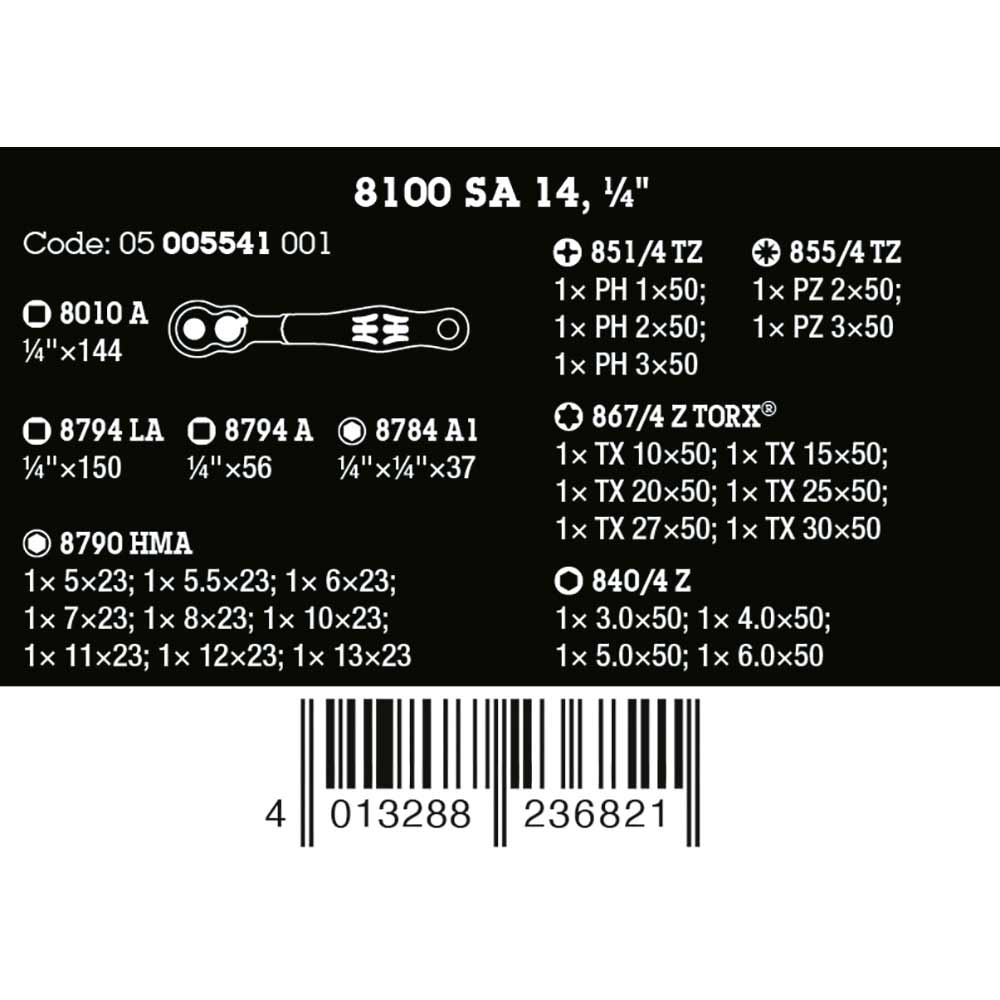 8100 SA 14 Zyklop Comfort  Ratchet Set 1/4 Drive Metric, 28 Pack