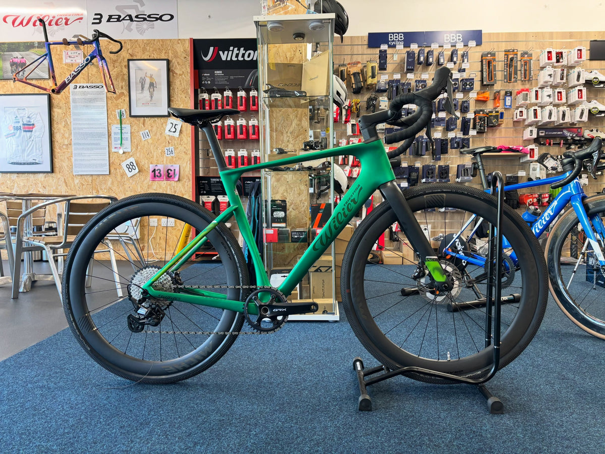 Wilier Rave SLR gravel bike in Pixel Green with Shimano GRX 12-speed and Miche Graff Carbon 48mm wheels